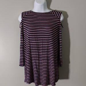 Maurices Pink and Blue 3/4 Sleeved Shirt With Cold Shoulder/Strap Detail…